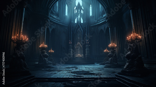 dark fantasy castle throne room: dark and atmospheric illustration of a fantasy castle's throne room