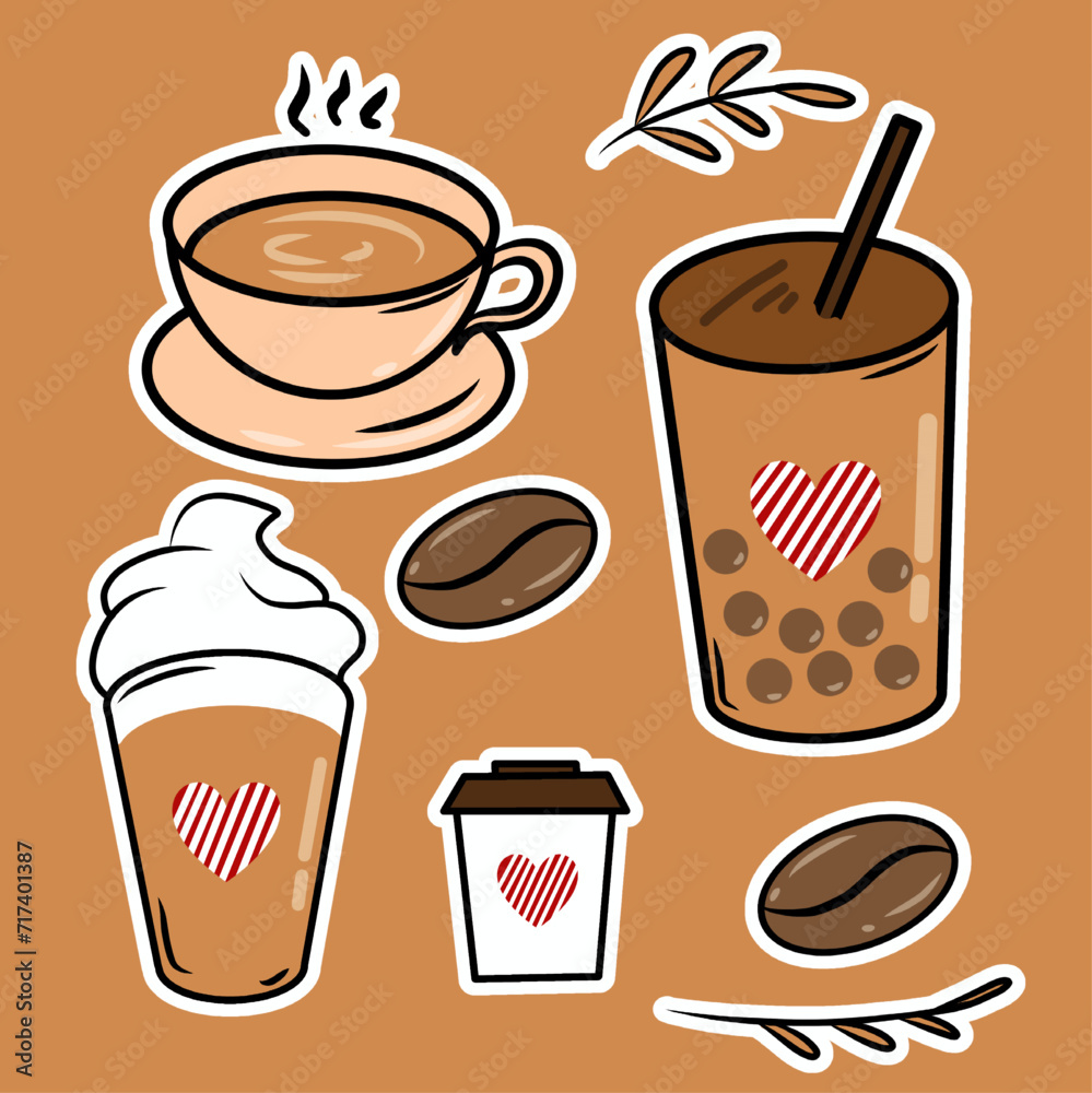 coffee and icons set clip art