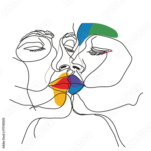 Simple abstract line drawing illustration of a couple kissing