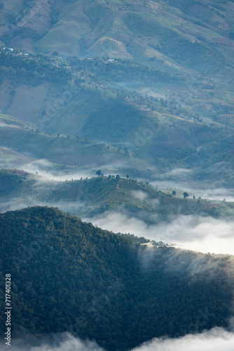Top view Landscape of Morning Mist with Mountain Layer