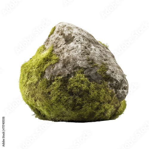 Stone with moss isolated transparent, Generative AI