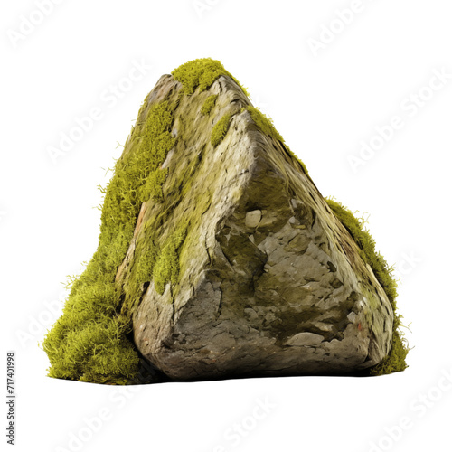 Stone with moss isolated transparent, Generative AI