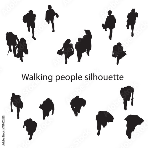 walking people silhouette from top view 
