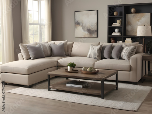 Plush Perfection Create Comfort with a Sectional Sofa and Cozy Accessories. Generative AI