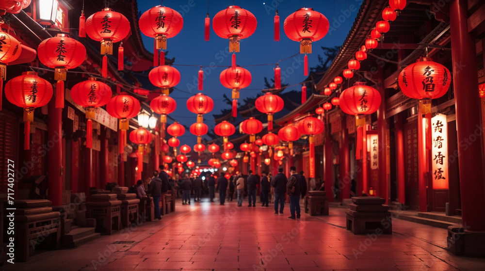 Fototapeta premium glowing lanterns happy new year celebration with lamps