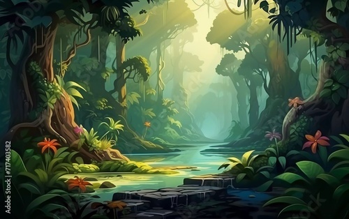 Very beautiful vector illustration of a forest with various kinds of trees