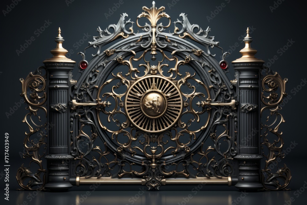 Elegant Iron Gate, on isolated Charcoal Gray background, Generative AI