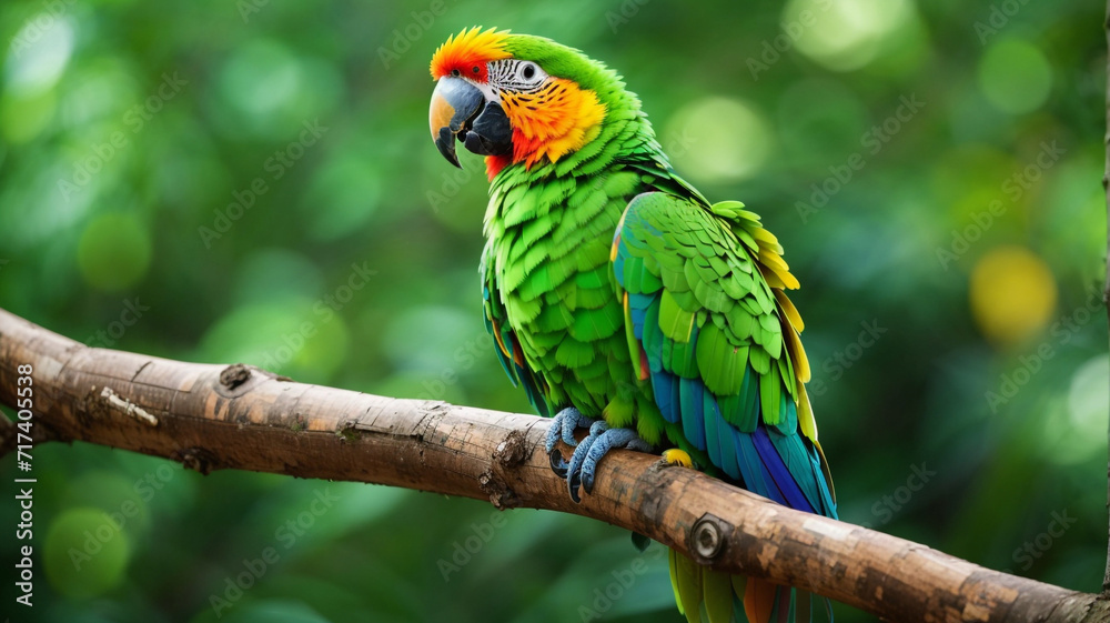 A green parrot sitting on top of a tree A green parrot sitting on top of a tree