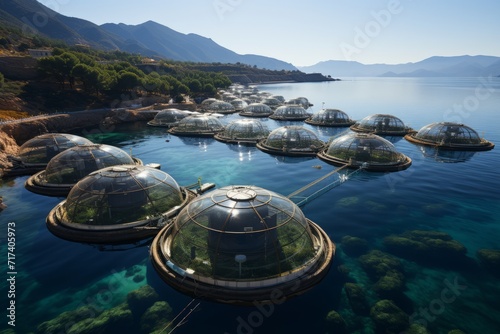Modern fish farm with recirculating aquaculture systems, Generative AI photo