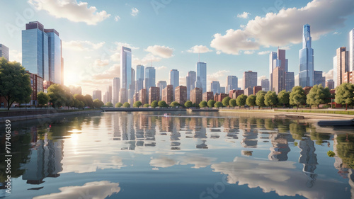 A river running through a city next to tall buildings