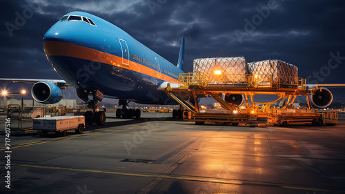Freight loading onto Boeing 747 cargo aircraft Melbourne Australia
