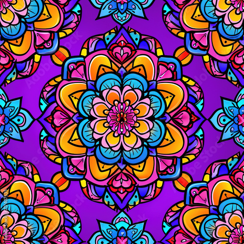 Flower mandala colorful spiritual repeat pattern