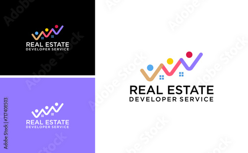 Real estate financial logo. home development partner vector. Human and house logo design