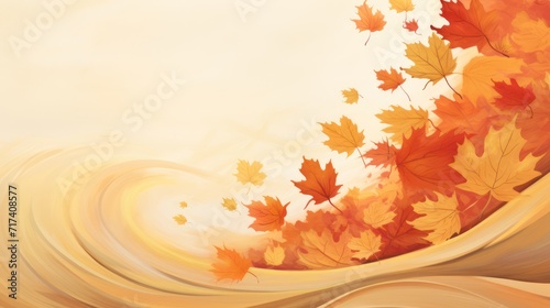 Autumn illustration background, with dry maple leaf decoration, copy space template.