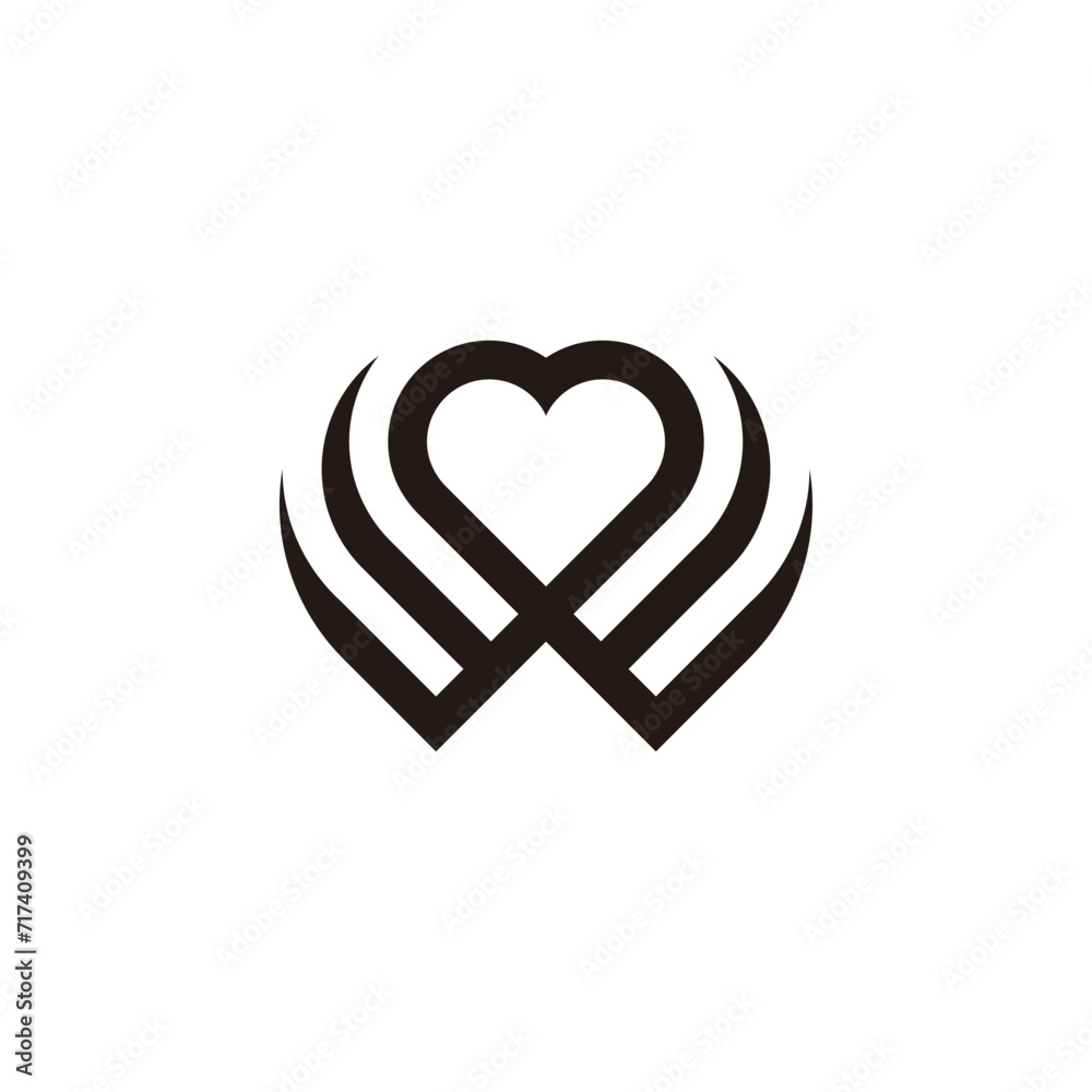 Letter W Love Logo. W initial logo with love icon. minimalist black Letter W Love Logo. W initial logo with love icon. minimalist black