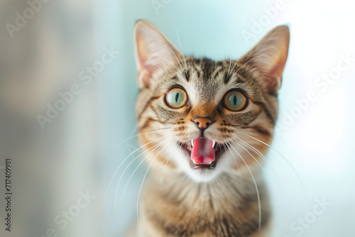 A tabby kitten meowing with the background out of focus. © Centric 