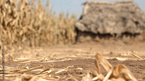 straw on the ground on rural field background