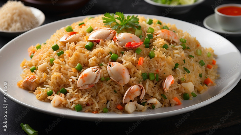 irresistible appeal of the crab fried rice on the white plate, enticing the senses and leaving the reader yearning for a taste of this delicious creation irresistible appeal of the crab fried rice on the white plate, enticing the senses and leaving the reader yearning for a taste of this delicious creation
