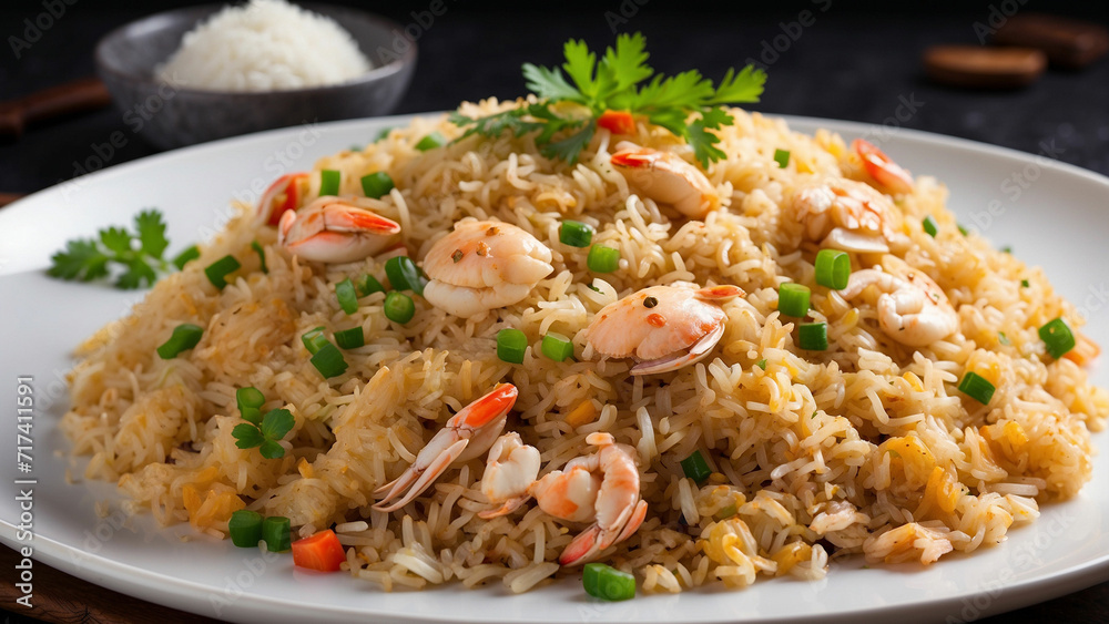 irresistible appeal of the crab fried rice on the white plate, enticing the senses and leaving the reader yearning for a taste of this delicious creation irresistible appeal of the crab fried rice on the white plate, enticing the senses and leaving the reader yearning for a taste of this delicious creation