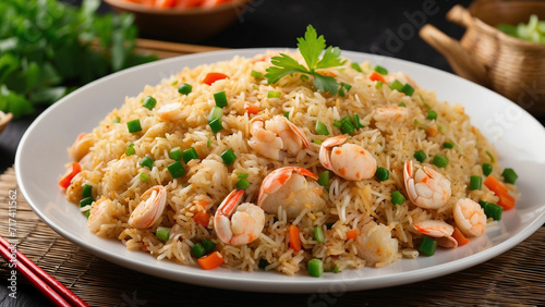 irresistible appeal of the crab fried rice on the white plate, enticing the senses and leaving the reader yearning for a taste of this delicious creation