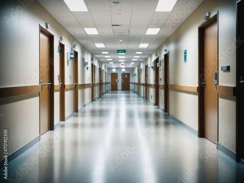 An unoccupied, modern hospital corridor by ai generated