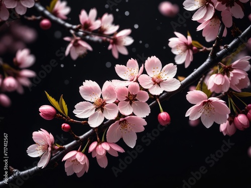 cherry blossoms set against a black background by ai generated