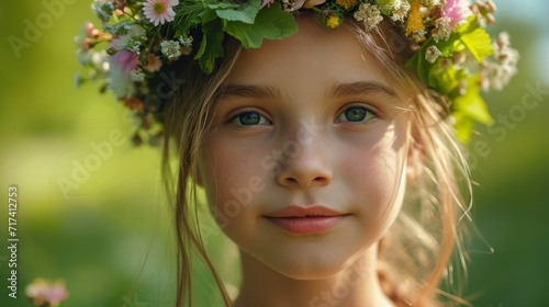 Portrait of a Little Girl on Green Nature, Nature Lover, Environmental Conservation