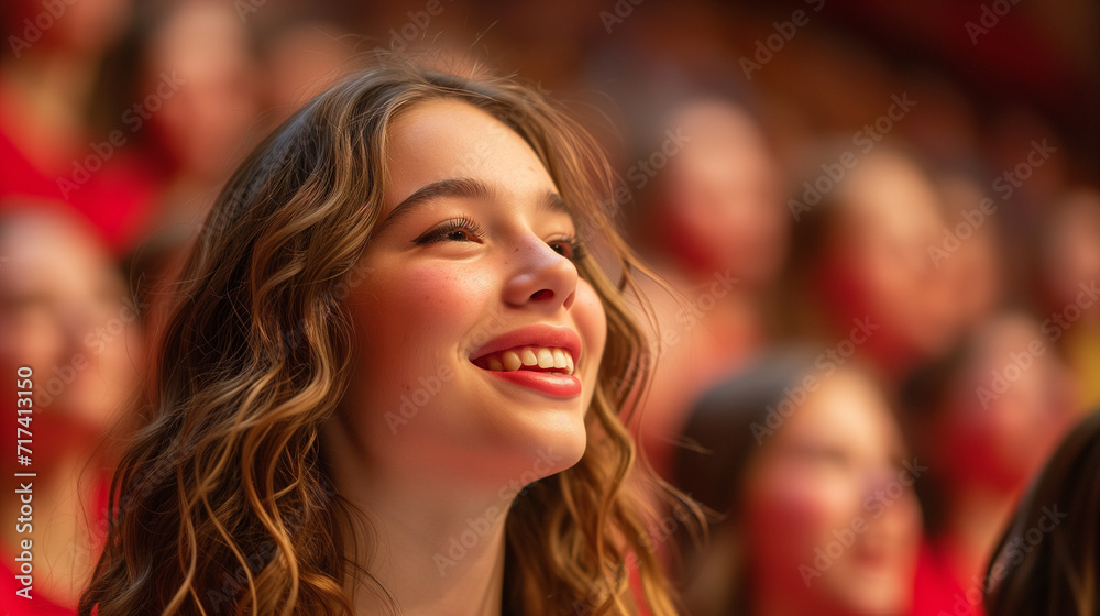 Church choir singers during Sunday service. Selective focus on a young woman. Church choir singers during Sunday service. Selective focus on a young woman.