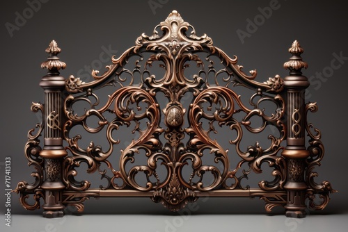 Sturdy Iron Gate, on isolated Taupe Brown background, Generative AI