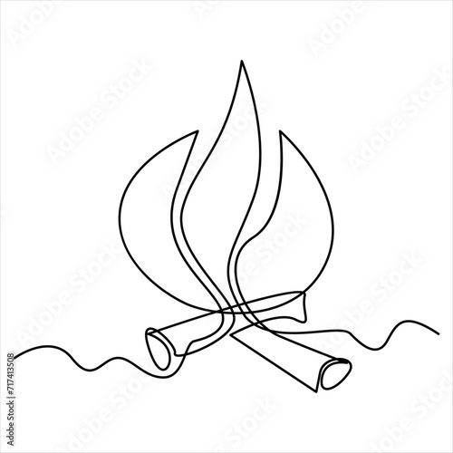 Continuous one line drawing of bonfire line art drawing vector illustration