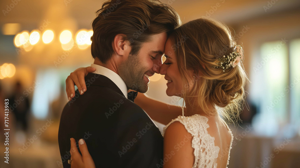 Fototapeta premium First dance wedding couple dancing during reception.
