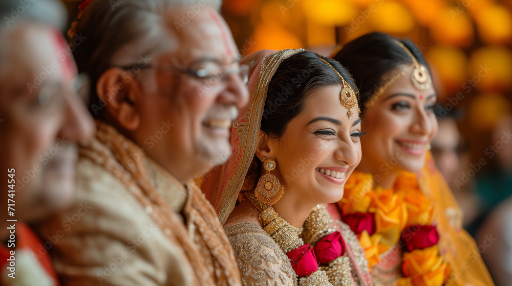 Fun tender moments between Indian bride and her parents on a Hindu wedding day.