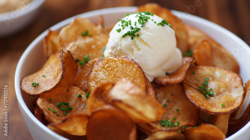 Potato Chips with ice-cream in a bowl