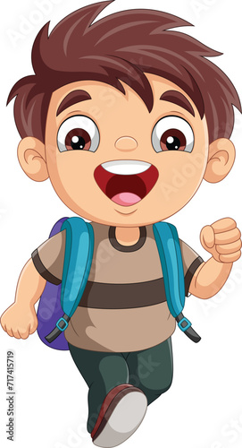 Cartoon little boy go to school (ID: 717415719)