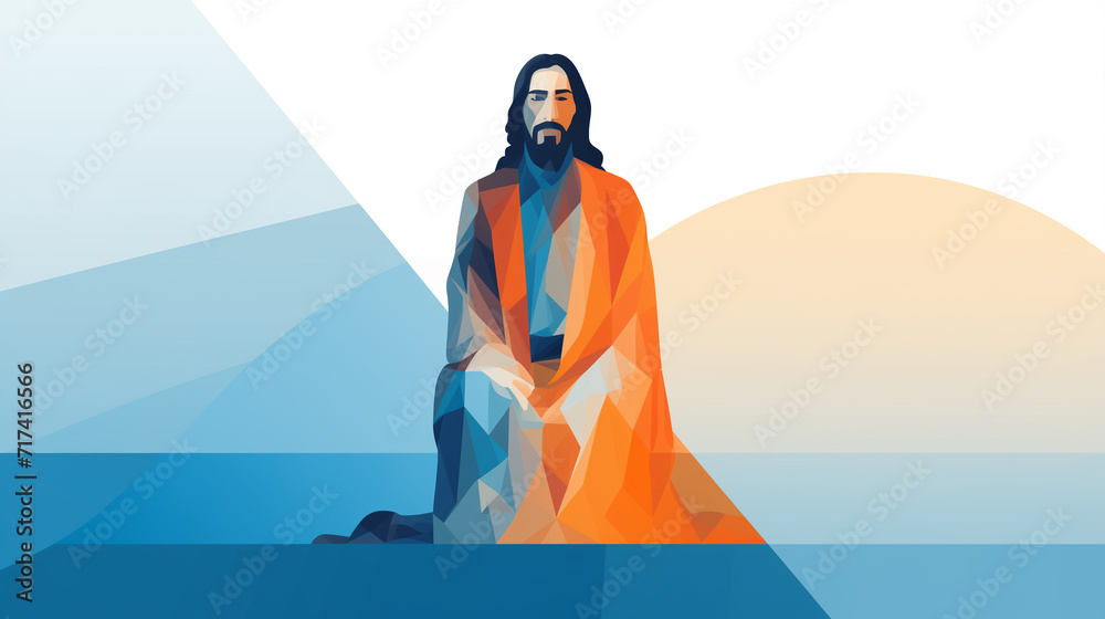Graphic portrait of Jesus Christ. Beautiful illustration in different colors. - obrazy, fototapety, plakaty 