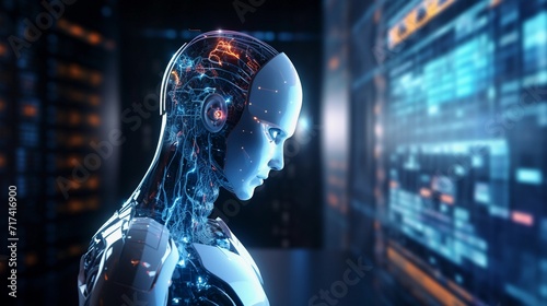 Male Cyber Analyzing Big Data. Futuristic Digital Mind Interface. Neon Circuitry. AI Generated © Tatsiana