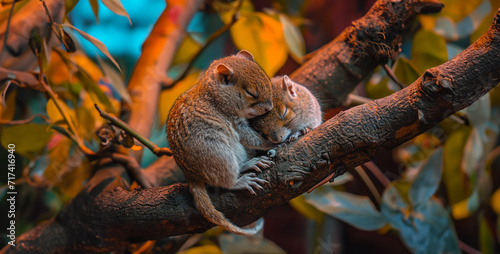 love as displayed in nature by animals hyperrealist, squirrel on tree photo