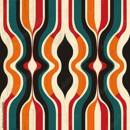 Nostalgic groovy geometric vintage repeat pattern 60s 70s wavy abstract 