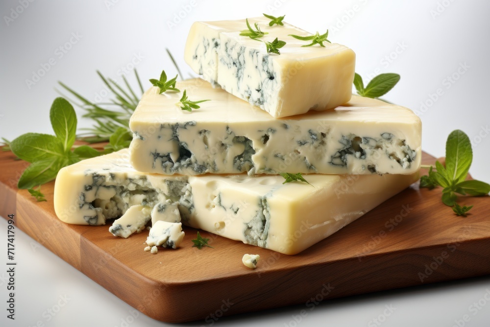 Blue Cheese Wedge, on isolated white background, Generative AI