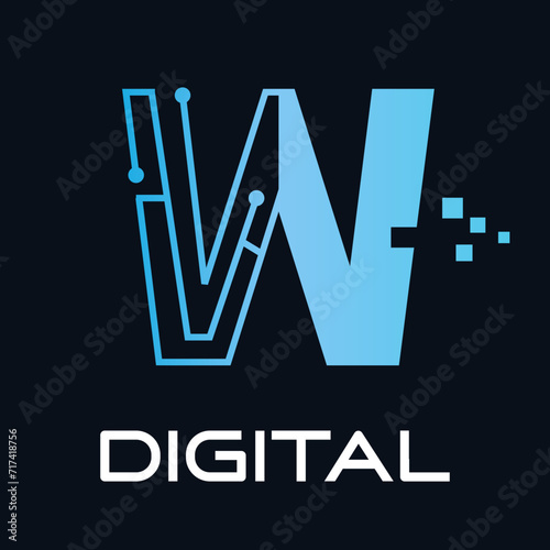 Letter w technology vector logo template. Suitable for technology, digital, web, link, internet, media etc