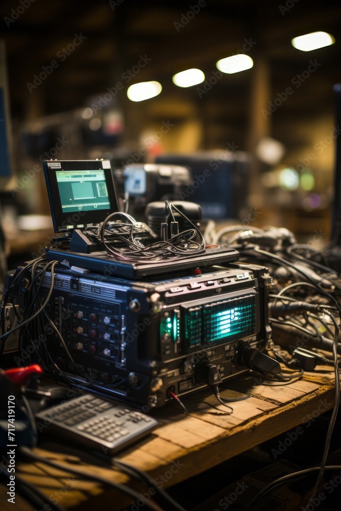 Fototapeta premium Smart livestock monitoring system in a barn, Generative AI