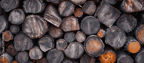 Seasoned firewood logs with a seamless wood texture for wallpaper that are prepared for winter.