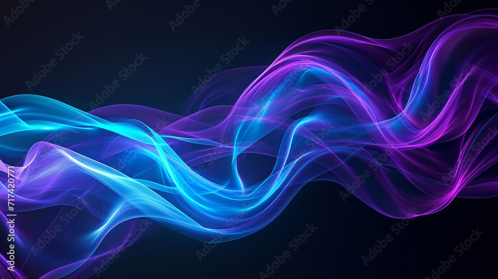 A stock photograph showcasing flowing abstract energy with vibrant blue and purple hues that seem to have been meticulously crafted by AI Generative technology. A stock photograph showcasing flowing abstract energy with vibrant blue and purple hues that seem to have been meticulously crafted by AI Generative technology.