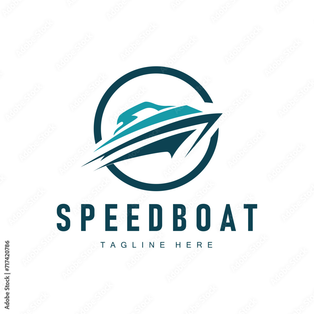 Speed boat logo design, illustration of a sports boat template, simple modern fast boat brand
