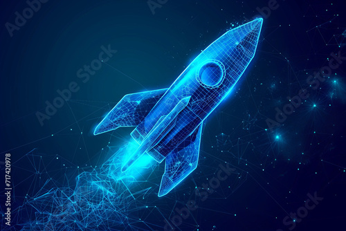 An intricate blueprint of a rocket launch, set against a constellation background, conceptualized through AI Generative techniques.