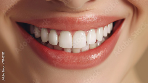 A close-up of a beautiful smile with glossy lips, highlighting healthy white teeth, crafted with AI generative technology.