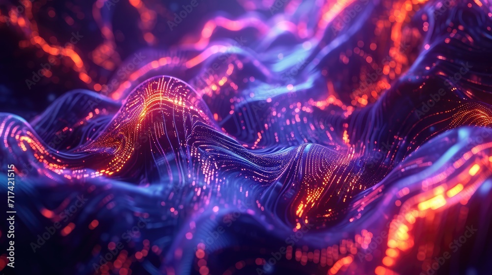 Fractal circuit neural network 3d abstract background - obrazy, fototapety, plakaty 
