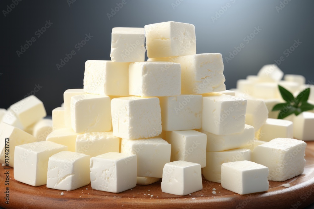 Feta Cheese Cubes, on isolated white background, Generative AI Feta Cheese Cubes, on isolated white background, Generative AI
