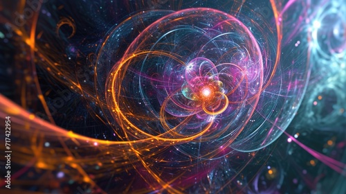 Abstract 3D symphony of subatomic particles background