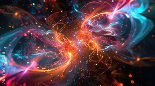 Abstract 3D symphony of subatomic particles background © fledermausstudio